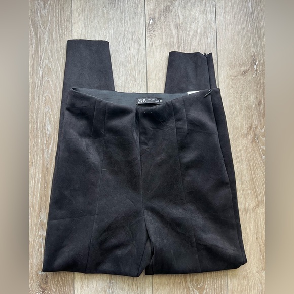Zara Faux Suede Black Leggings, Zipper Hem - Picture 7 of 15